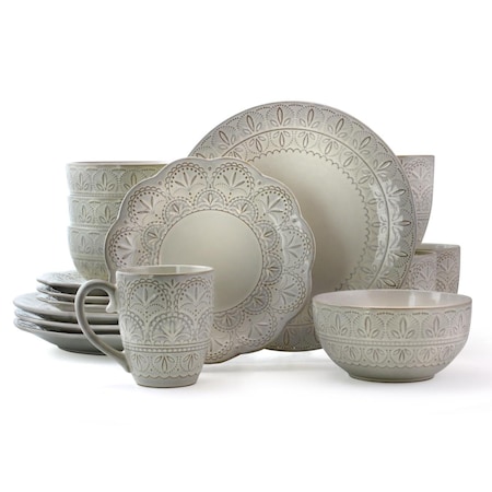 Fastfood Lace Luxurious Stoneware Dinnerware with Complete Setting for 4 - White - 16 Piece FA1668203